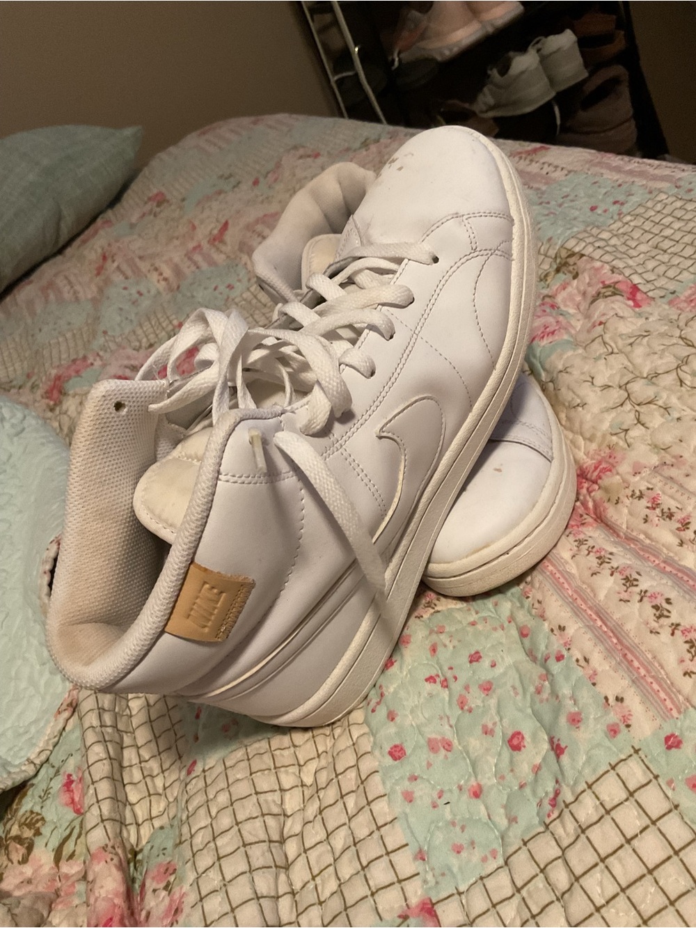 Nike Women's White High-Top Sneakers with Tan Heel Tab